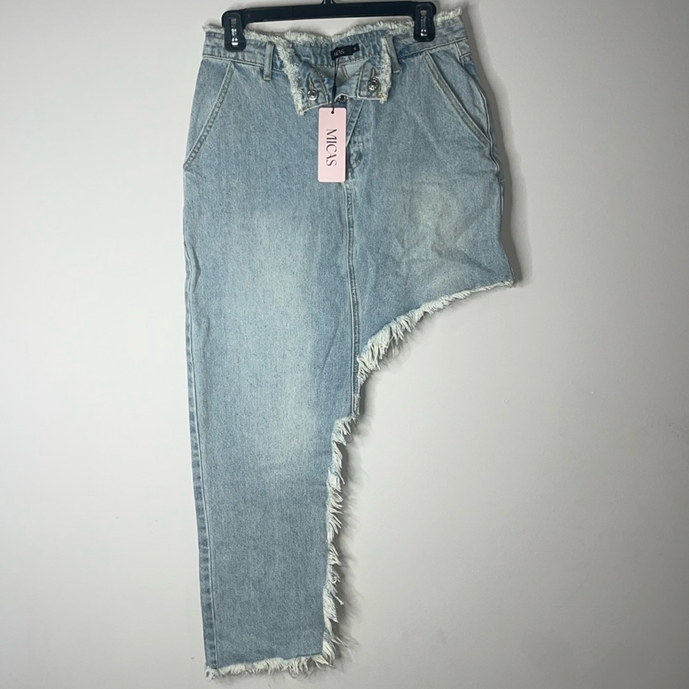 NWT | Micas frayed denim asymmetrical skirt | sz Medium